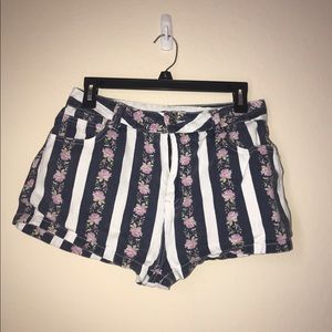 Navy Blue and White Stripe Shorts w/ Pink Floral